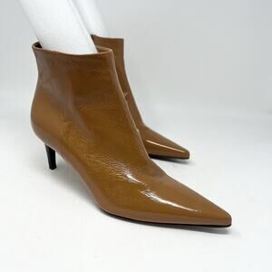 HAZY Gloria Bootie in Nocciola Patent Leather Ankle Booties Size 37.5 EU Classic